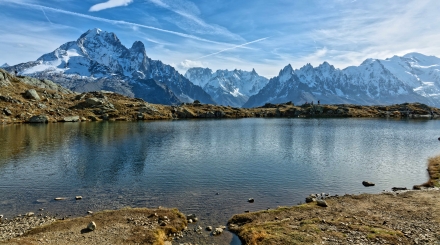 Lac de Chésérys supérieur - Aiguille Verte - Aiguille du Dru - Grandes Jorasses - Dent du Géant - Aiguilles du Grépon, du Plan, et du Midi - Mont Blanc - 30/10/22